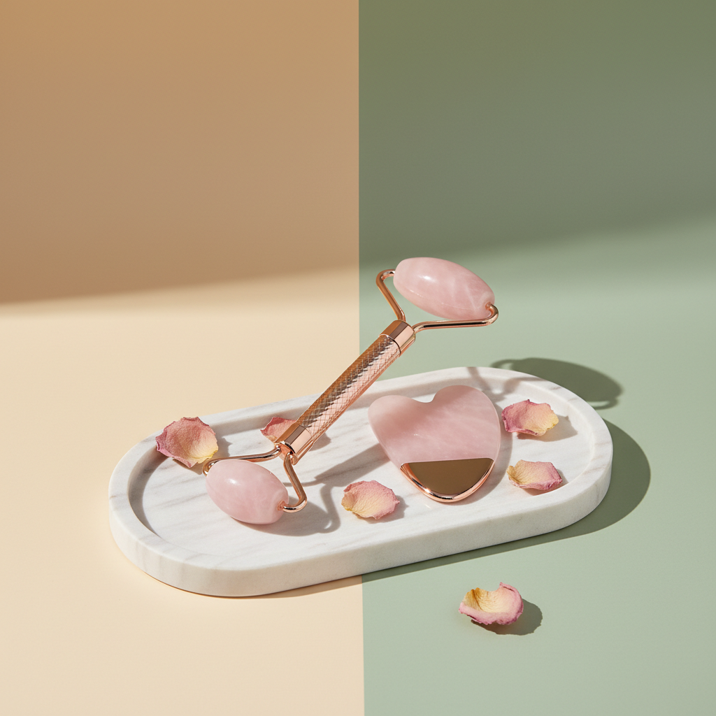 Rose Gold Facial Roller & Gua Sha Set