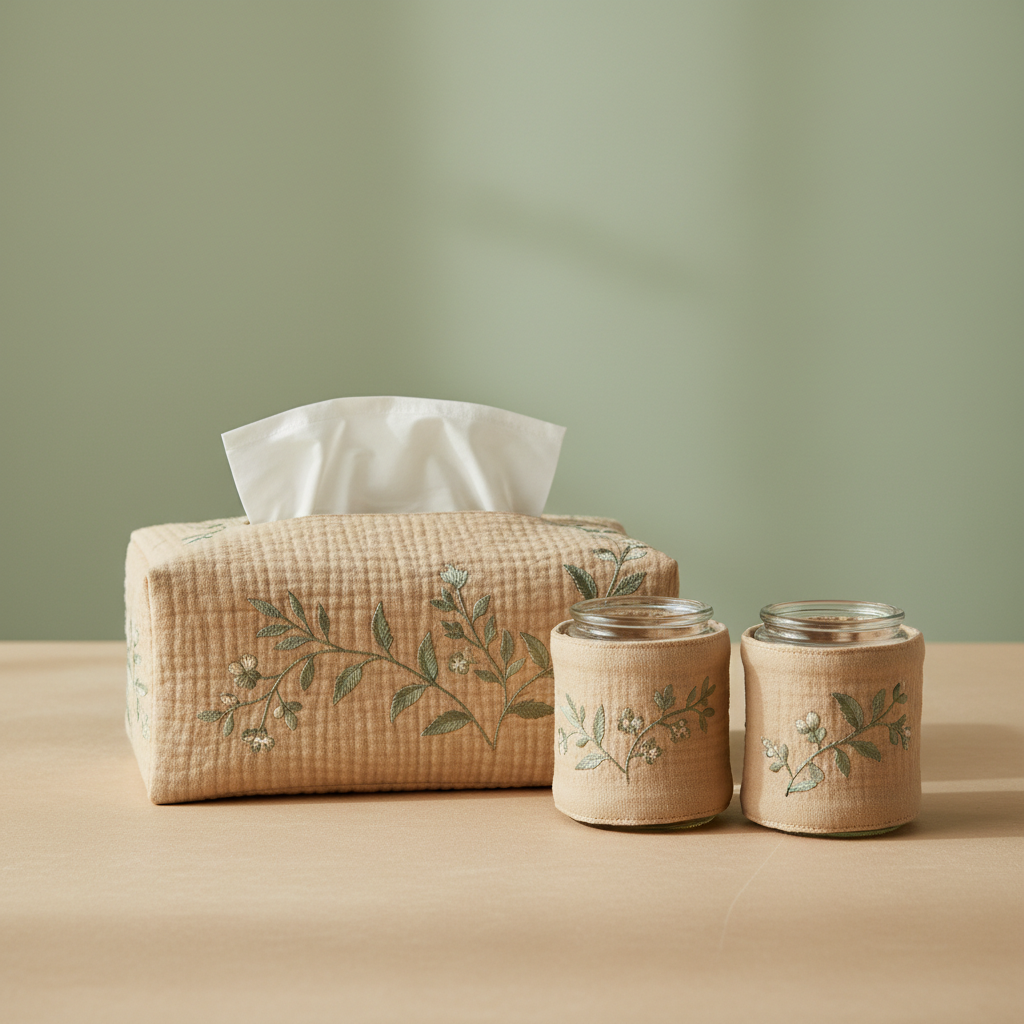 Cotton Tissue Box Cover Set